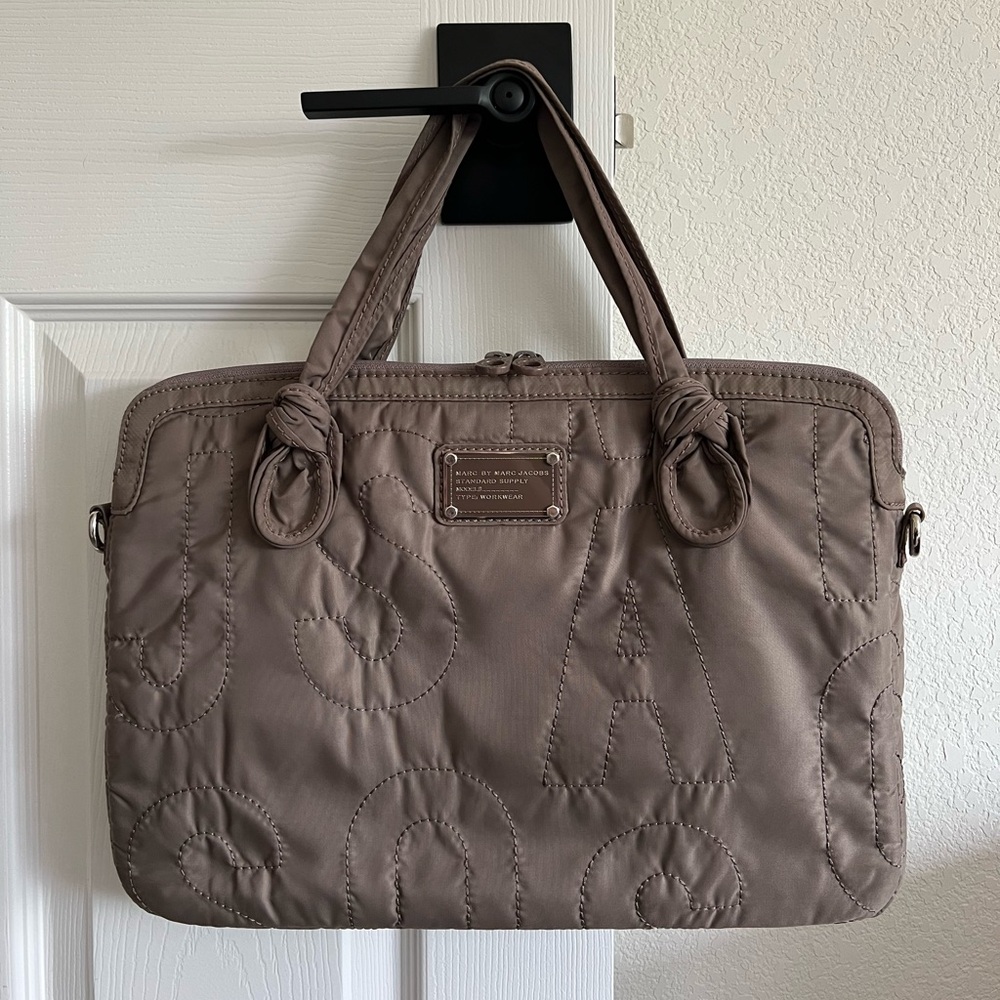 Marc by Marc Jacobs Taupe Quilted Logo Laptop Tote